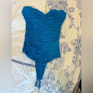 Forever 21 Blue Ruched Strapless Bodysuit